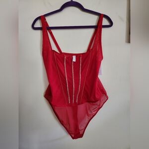 Auden Plus Size Bodysuit Red With Rhinestones XXL NWT